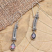 Garnet dangle earrings, 'Bali Birthright' - Sterling Silver Garnet Dangle Earrings