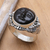 Ebony cocktail ring, 'Amun Ra' - Hand Crafted Ebony Wood and Silver Cocktail Ring thumbail