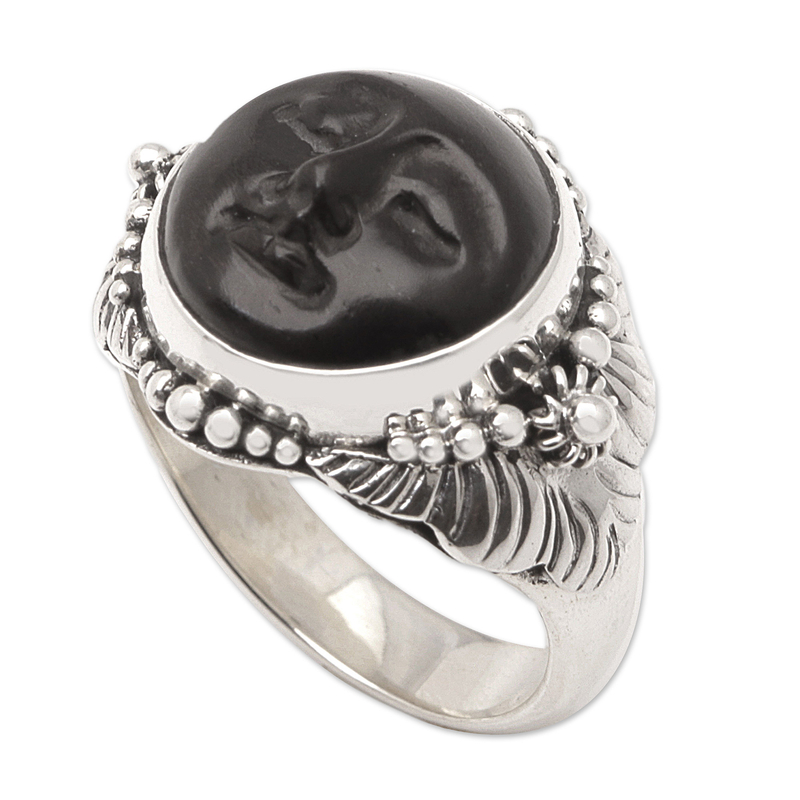 Hand Crafted Ebony Wood and Silver Cocktail Ring - Amun Ra | NOVICA