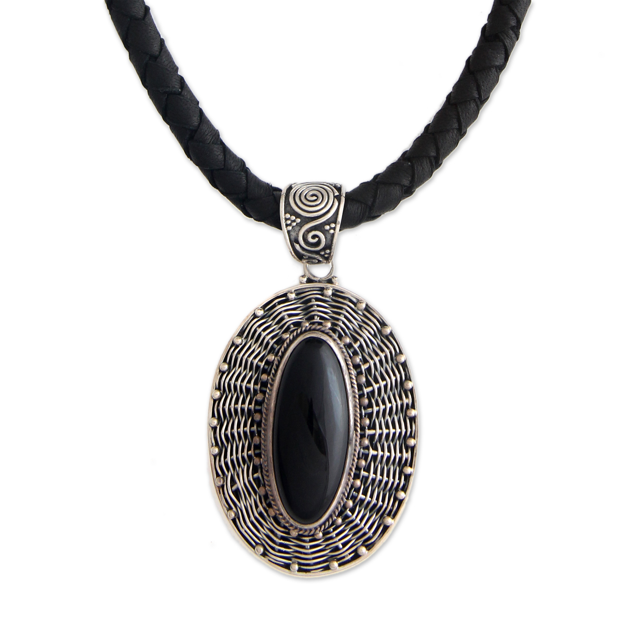 Hand Crafted Sterling Silver and Onyx Necklace Queen NOVICA