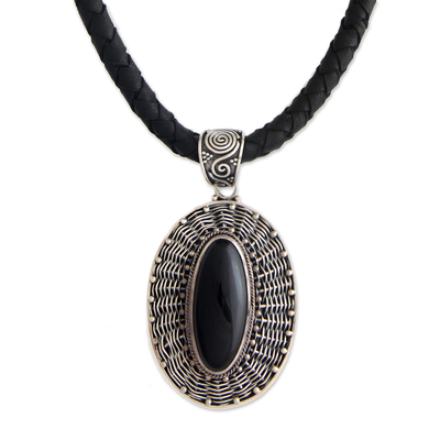 Hand Crafted Sterling Silver and Onyx Necklace - Queen | NOVICA