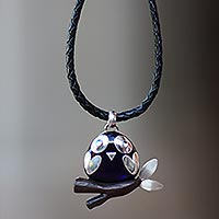 Blue topaz pendant necklace, 'Clever Owl'