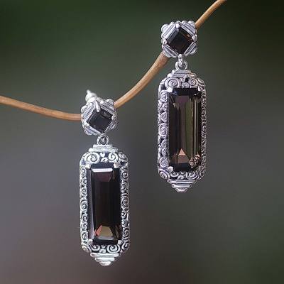 Smoky quartz dangle earrings, 'Paradise Lantern' - Smoky Quartz and Sterling Silver Dangle Earrings