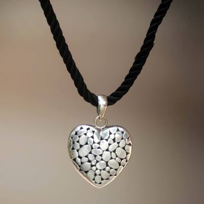 Sterling silver pendant necklace, 'My Loving Heart' - Indonesian Heart Shaped Sterling Silver Pendant Necklace