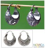 Sterling silver hoop earrings, 'Lotus Seeds' - Indonesian Sterling Silver Hoop Earrings