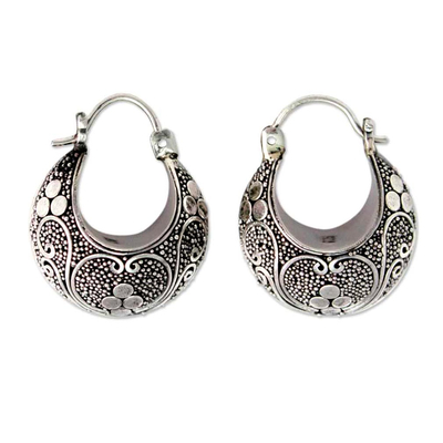 Sterling silver hoop earrings, 'Lotus Seeds' - Indonesian Sterling Silver Hoop Earrings