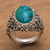 Men's turquoise ring, 'Living Coral' - Men's Hand Made Silver and Turquoise Ring from Indonesia (image 2) thumbail