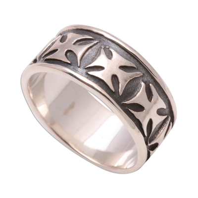 Men's sterling silver band ring, 'Positive' - Men's Sterling Silver Cross Ring