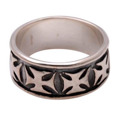 Men's sterling silver band ring, 'Positive' - Men's Sterling Silver Cross Ring