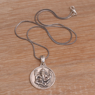 Sterling silver pendant necklace, 'Gracious Ganesha' - Sterling Silver Hindu Pendant Necklace