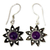 Amethyst dangle earrings, 'Sunflowers' - Floral Sterling Silver Amethyst Earrings  thumbail