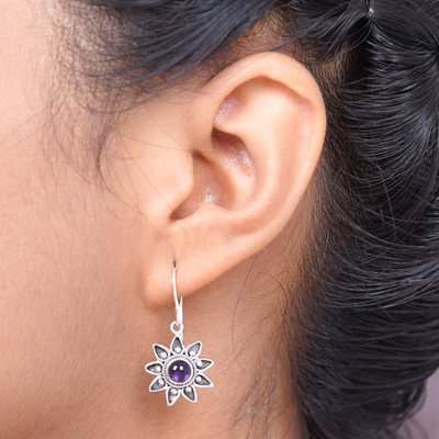 Amethyst-Ohrhänger, „Sonnenblumen“ – florale Amethyst-Ohrringe aus Sterlingsilber 