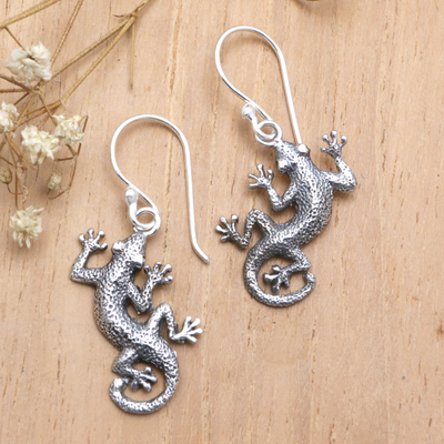 Sterling silver dangle earrings, 'Gecko Shuffle' - Sterling Silver Lizard Earrings