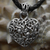 Sterling silver heart necklace, 'Love of Nature' - Sterling Silver and Leather Heart Necklace (image 2) thumbail
