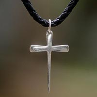 Mens sterling silver cross necklace, Holy Sacrifice