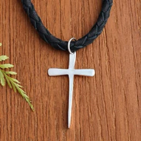 Men's sterling silver cross necklace, 'Holy Sacrifice' - Men's Sterling Silver Cross Necklace 