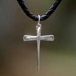 Men's Sterling Silver Cross Necklace , 'Holy Sacrifice'