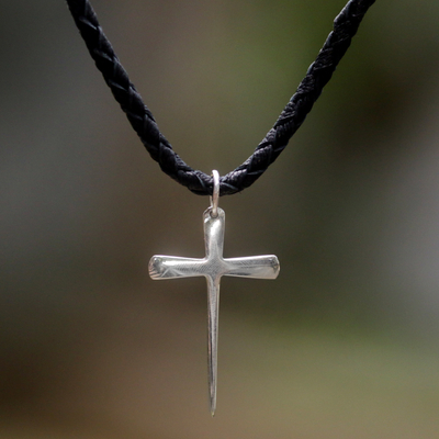 Mens sterling silver cross necklace, Holy Sacrifice