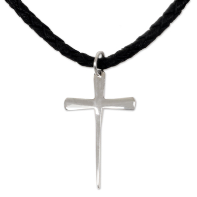 Men's sterling silver cross necklace, 'Holy Sacrifice' - Men's Sterling Silver Cross Necklace 