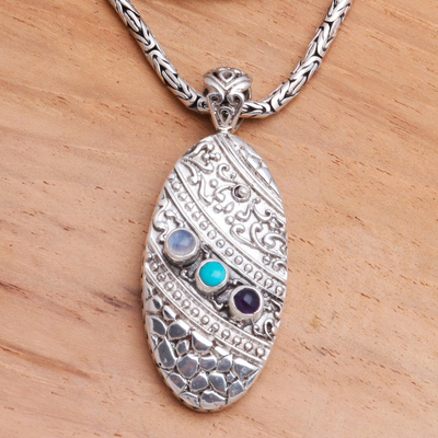 Amethyst and labradorite pendant necklace, 'Regal Fantasy' - Sterling Silver and Labradorite Pendant Necklace
