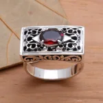 Garnet filigree ring, 'Royal Coronation' - Sterling Silver and Garnet Ring
