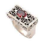 Garnet filigree ring, 'Royal Coronation' - Sterling Silver and Garnet Ring