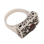 Garnet filigree ring, 'Royal Coronation' - Sterling Silver and Garnet Ring