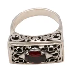Garnet filigree ring, 'Royal Coronation' - Sterling Silver and Garnet Ring