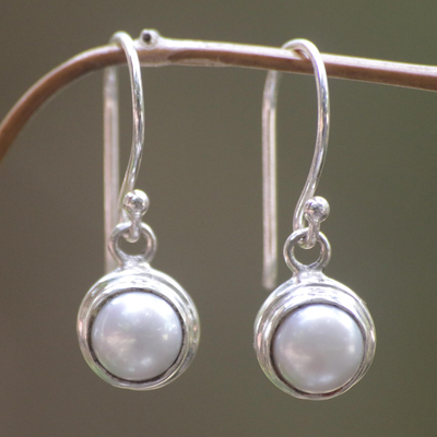 Aretes colgantes de perlas cultivadas - Pendientes colgantes de plata de ley y perlas