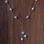 Pearl Y necklace, 'Moonlit Dancer' - Artisan Crafted Sterling Silver and Pearls Y Necklace