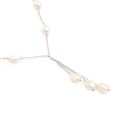 Perlen-Y-Halskette - Kunsthandwerklich gefertigte Y-Halskette aus Sterlingsilber und Perlen