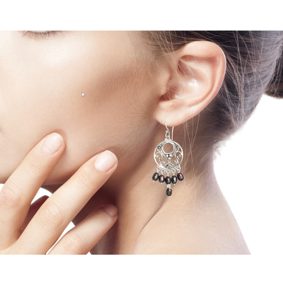 Perlen-Kronleuchter-Ohrringe - Kronleuchter-Ohrringe aus Sterlingsilber mit Perlen
