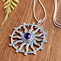 Amethyst pendant necklace, 'Sun Spirit'