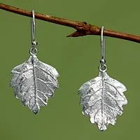 Sterling silver dangle earrings, 'Glistening Leaves'