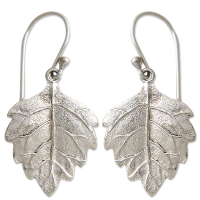 Sterling silver dangle earrings, 'Glistening Leaves' - Fair Trade Sterling Silver Leaf Earrings