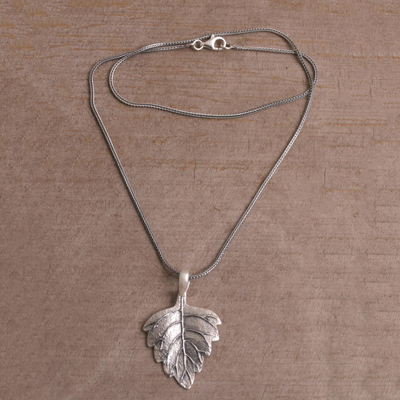 Sterling silver pendant necklace, 'Glistening Leaf' - Handmade Sterling Silver Pendant Necklace