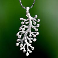 Sterling silver pendant necklace, 'Coral Frost' - Hand Crafted Sterling Silver Pendant Necklace