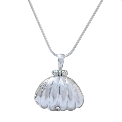 Sterling silver locket necklace, 'Seashell' - Sterling Silver Locket Necklace