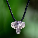 Men's silver and leather necklace, 'Wise Ganesha' - Men's Handmade Sterling Silver and Amethyst Necklace