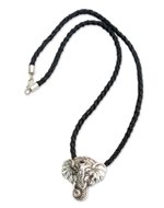 Men's silver and leather necklace, 'Wise Ganesha' - Men's Handmade Sterling Silver and Amethyst Necklace
