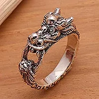 Anillo de plata de ley para hombre, 'Flying Dragon' - Anillo de plata de ley para hombre