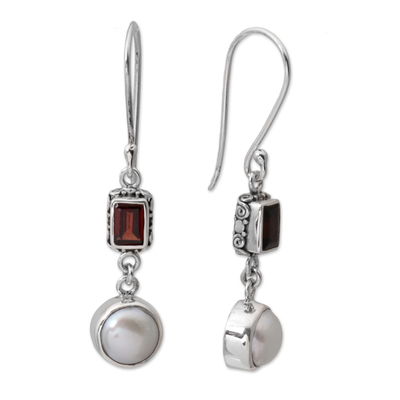 Ohrhänger aus Perlen und Granat - Ohrringe aus Sterlingsilber mit Perlen und Granat