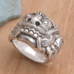 Men's sterling silver band ring, 'Rangda' - Men's Artisan Crafted Sterling Silver Band Ring