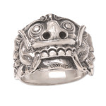 Men's sterling silver band ring, 'Rangda' - Men's Artisan Crafted Sterling Silver Band Ring