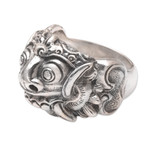 Men's sterling silver band ring, 'Rangda' - Men's Artisan Crafted Sterling Silver Band Ring