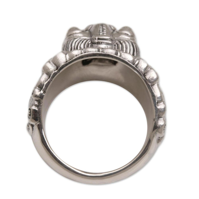 Men's sterling silver band ring, 'Barong Hero' - Men's sterling silver band ring