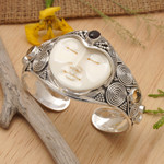 Citrine and garnet cuff bracelet, 'Imperial Woman' - Handcrafted Sterling Silver Cuff Bracelet from Indonesia