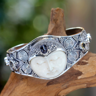 Citrine and garnet cuff bracelet, 'Imperial Woman' - Handcrafted Sterling Silver Cuff Bracelet from Indonesia