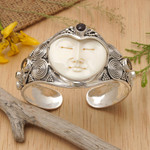 Citrine and garnet cuff bracelet, 'Imperial Woman' - Handcrafted Sterling Silver Cuff Bracelet from Indonesia