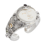 Citrine and garnet cuff bracelet, 'Imperial Woman' - Handcrafted Sterling Silver Cuff Bracelet from Indonesia